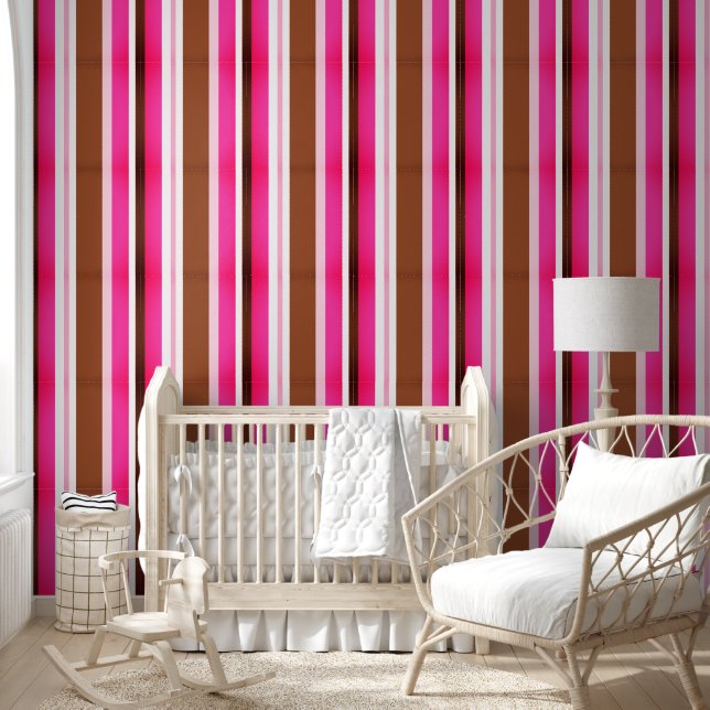 Wallpaper Pink Brown Stripe (Kids)