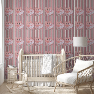 Wallpaper Pink & White Stripe Pig