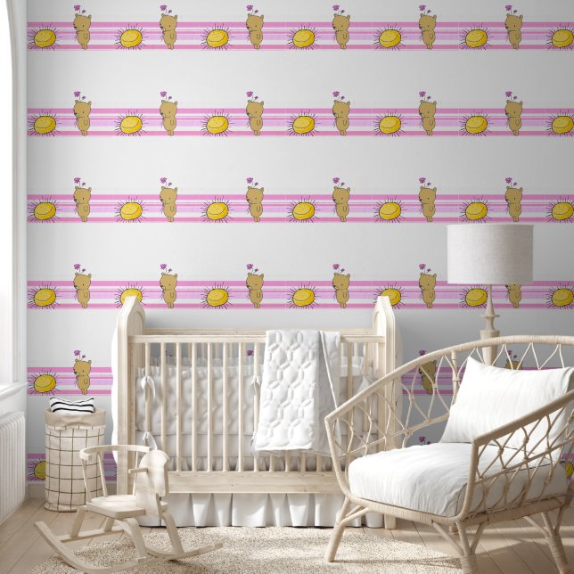 Wallpaper Pink & White Stripe Sunshine Teddy Bear (Kids)