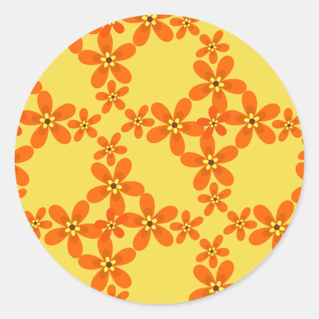 wallpaper retro orange 1970 classic round sticker (Front)