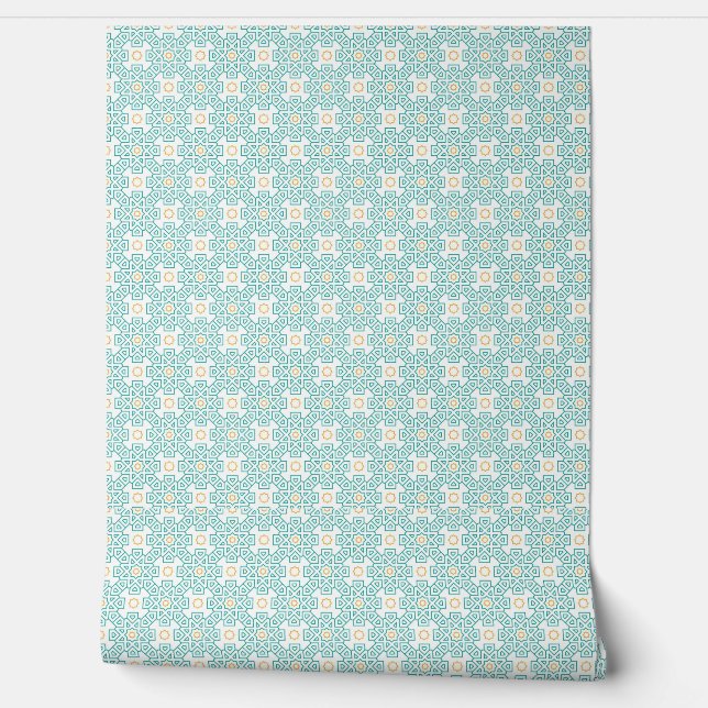 Wallpaper Teal & Gold Arabesque Wall Mural – Moder (Unrolling)