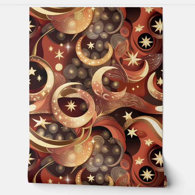 Wallpaper - Terracotta Celestial Moon Design (Unrolling)