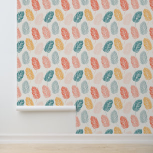 Wallpaper with a modern pattern of colourful leave