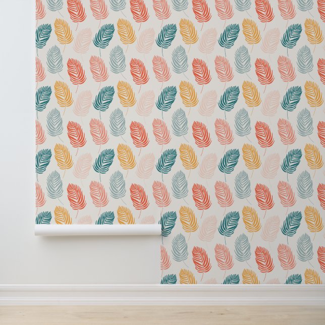 Wallpaper with a modern pattern of colourful leave (Application)