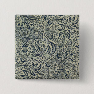 Wallpaper with navy blue seaweed style design 2 inch square button