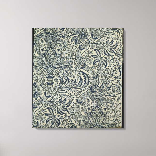 Wallpaper with navy blue seaweed style design canvas print (Front)