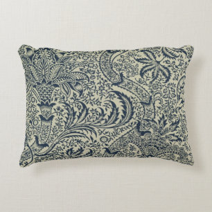 Wallpaper with navy blue seaweed style design decorative pillow