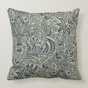 Wallpaper with navy blue seaweed style design throw pillow