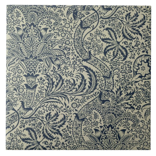 Wallpaper with navy blue seaweed style design tile (Front)