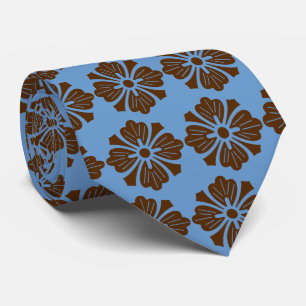 Wallstreet Hibiscus Foulard Peri & Brown Two-Sided Tie