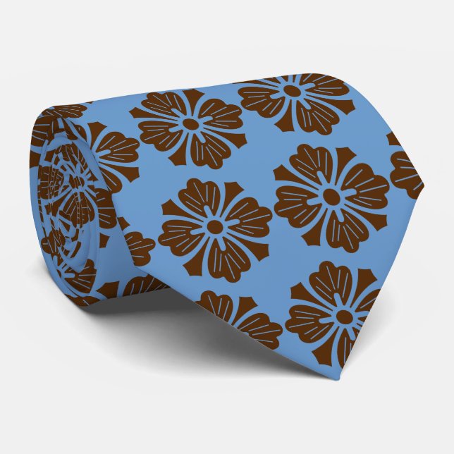 Wallstreet Hibiscus Foulard Peri & Brown Two-Sided Tie (Rolled)