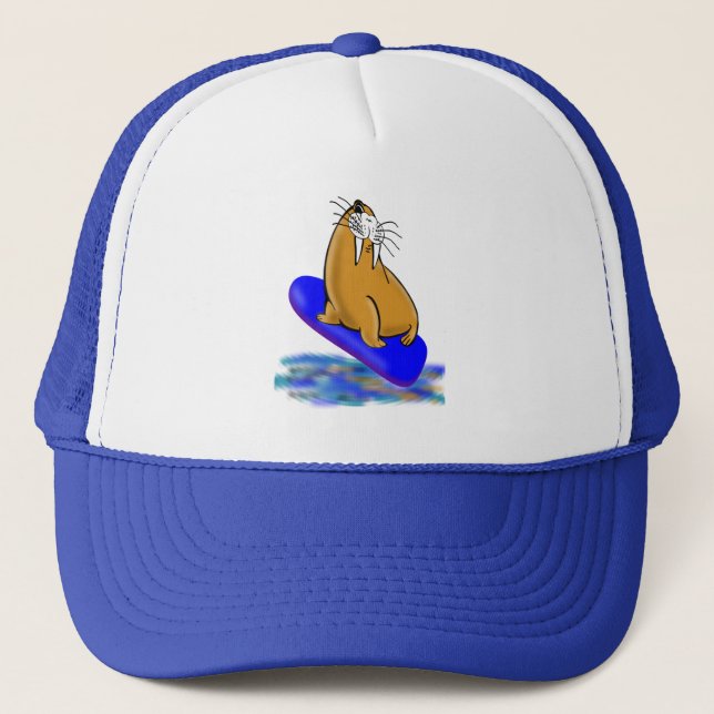 Wally The Walrus Goes Surfing Trucker Hat (Front)