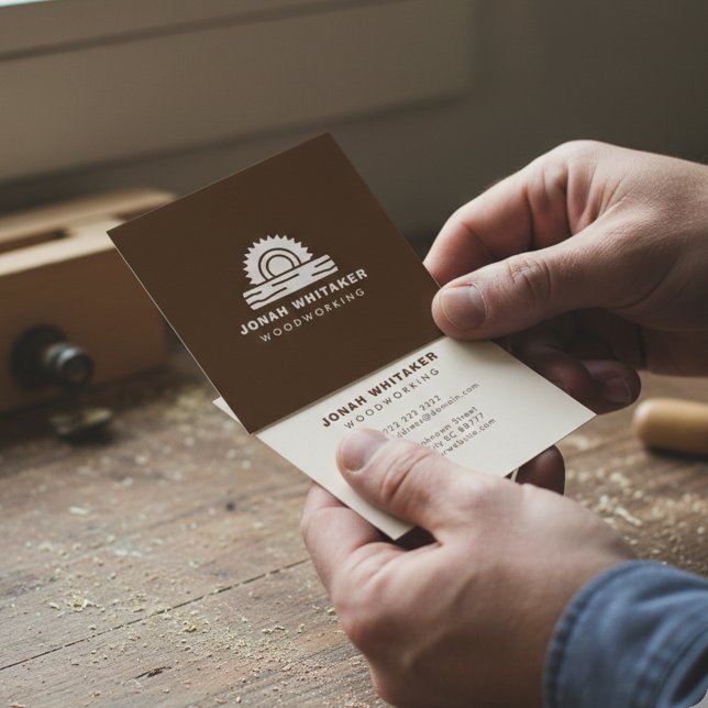 Walnut Brown Custom Woodworking Square Business Card (Creator Uploaded)
