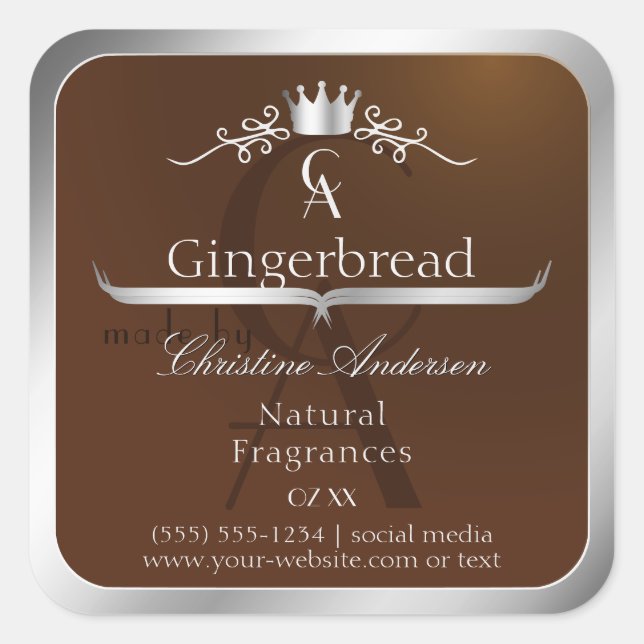 Walnut Brown Product Label Silver Frame Monogram (Front)