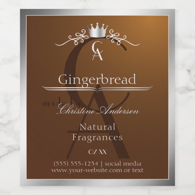 Walnut Brown Product Label Silver Frame Monogram (Single Label)