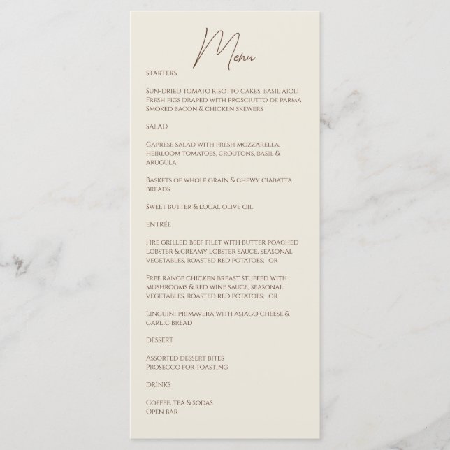 Walnut • Handwritten Script Wedding Menu (Front)