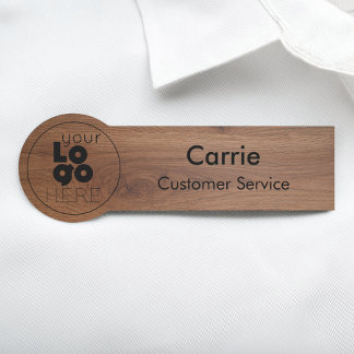 Walnut Wood Business Logo Modern Employee Name Tag