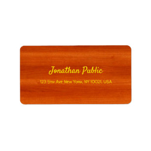 Walnut Wood Gold Elegant Handwriting Name Text Label