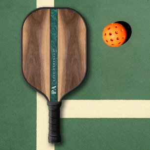 Walnut Wooden Green Marble Monogram Name Custom Pickleball Paddle