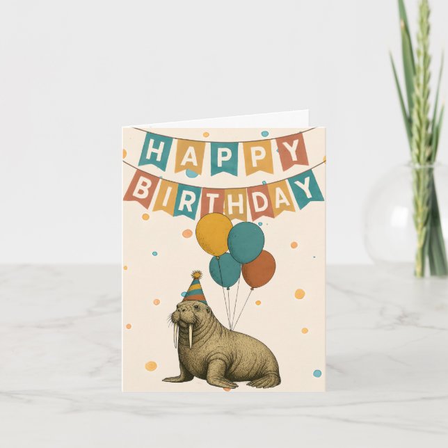 Walrus Birthday Card – Funny Party Animal (Front)