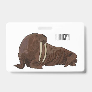 Walrus cartoon illustration badge