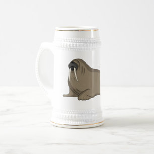 Walrus cartoon illustration  beer stein