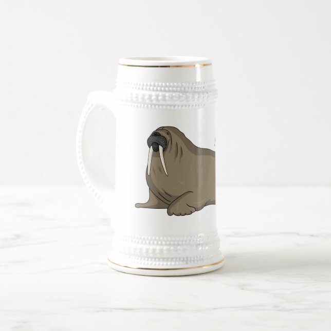 Walrus cartoon illustration  beer stein (Front Left)