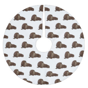 Walrus cartoon illustration brushed polyester tree skirt