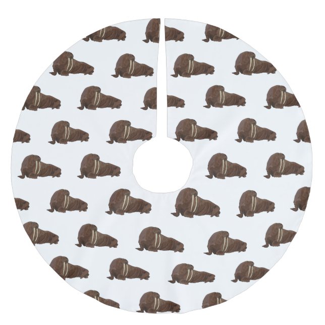 Walrus cartoon illustration brushed polyester tree skirt (Front)