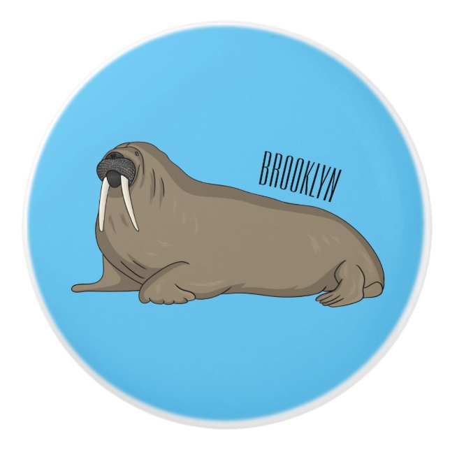 Walrus cartoon illustration ceramic knob (Front)