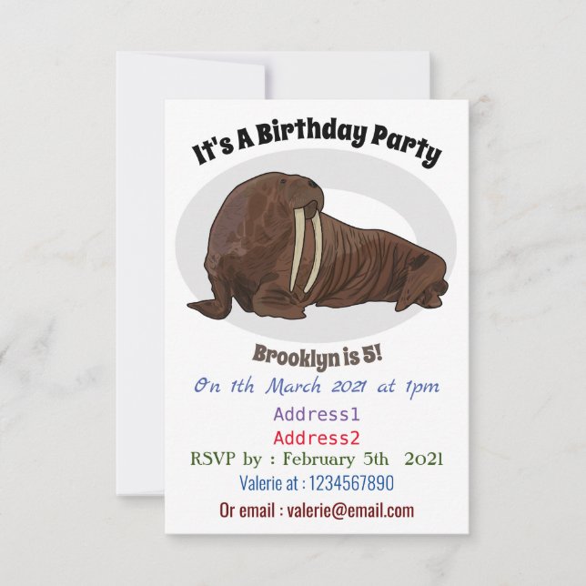 Walrus cartoon illustration invitation (Front)