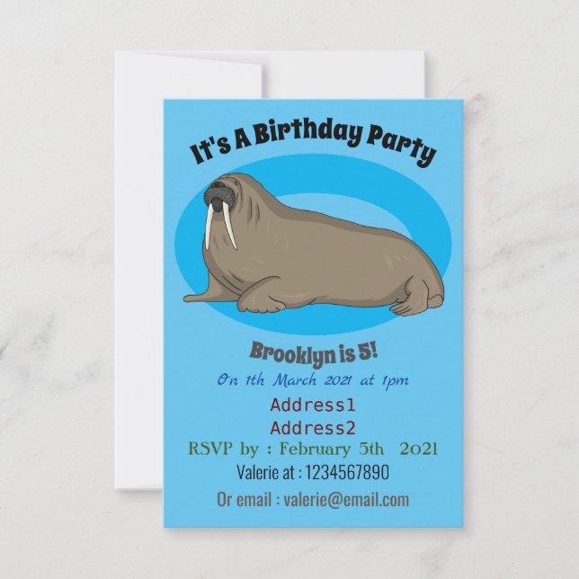 Walrus cartoon illustration invitation (Front)