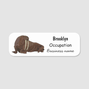 Walrus cartoon illustration name tag