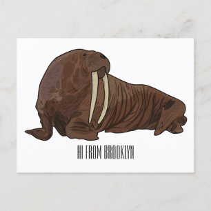 Walrus cartoon illustration postcard