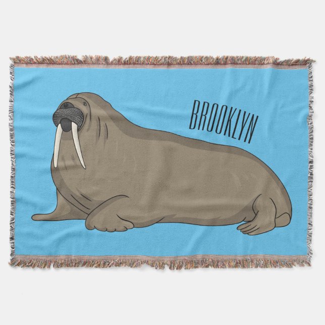 Walrus cartoon illustration  throw blanket (Front)
