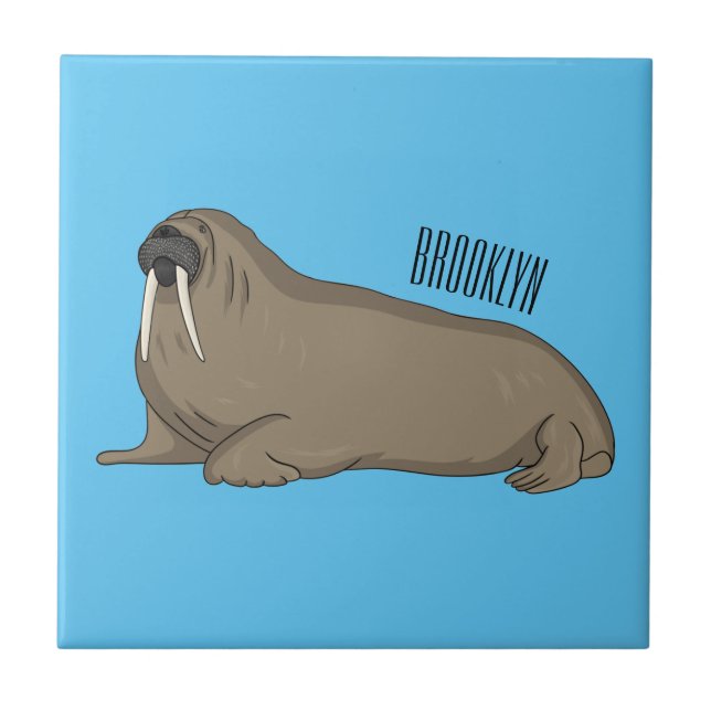 Walrus cartoon illustration tile (Front)