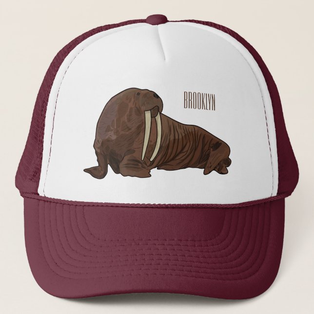 Walrus cartoon illustration trucker hat (Front)