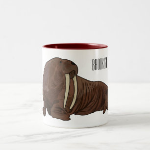 Walrus cartoon illustration Two-Tone coffee mug