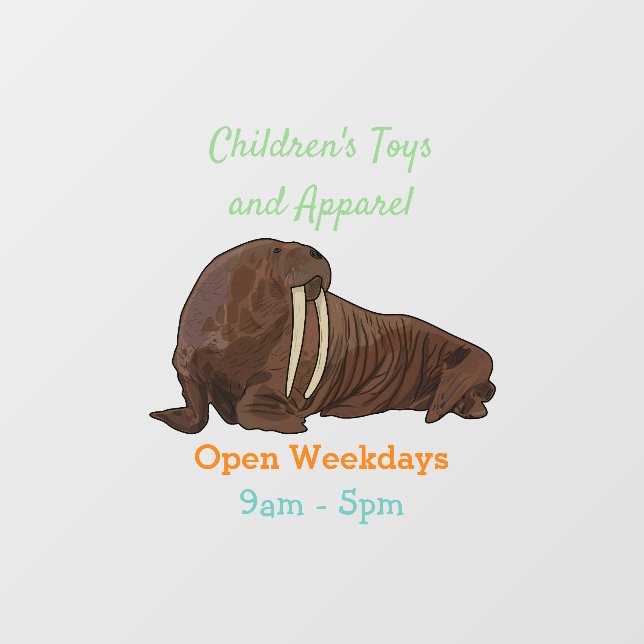 Walrus cartoon illustration window cling (Sheet)