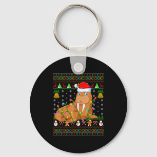 Walrus Christmas Lights Funny Santa Ugly Sweaters  Keychain