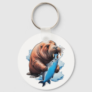 Walrus Fishing In The Sea Keychain