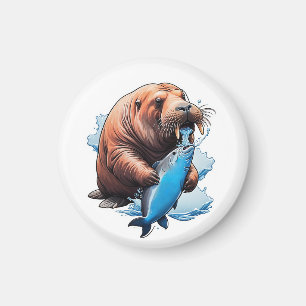 Walrus Fishing In The Sea Magnet