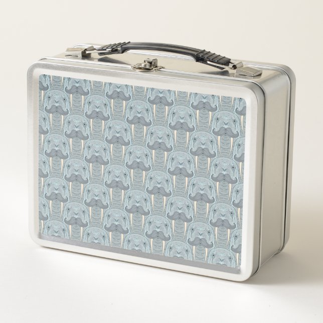 Walrus Moustache Pattern Metal Lunch Box (Front)