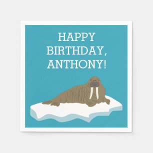 Walrus on an Iceberg Custom Birthday Party Napkin