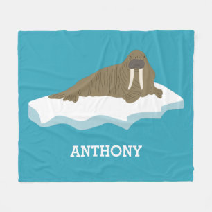 Walrus on an Iceberg Illustration Personalized Fleece Blanket