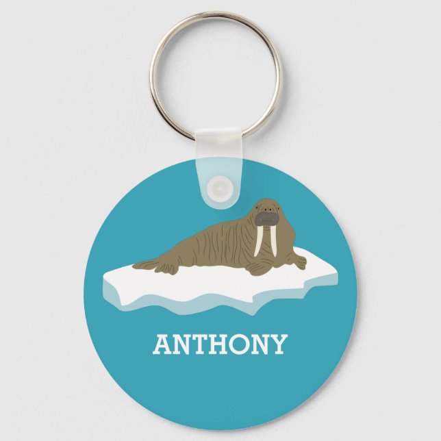 Walrus on an Iceberg Illustration Personalized Keychain (Front)