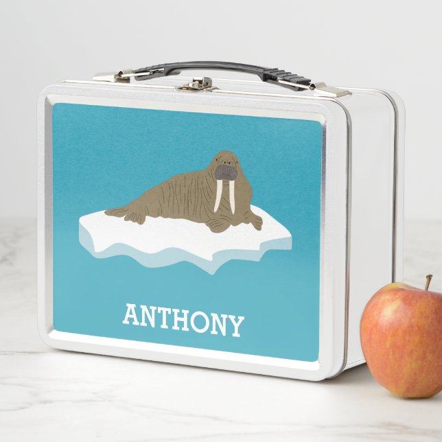 Walrus on an Iceberg Illustration Personalized Metal Lunch Box (In Situ)
