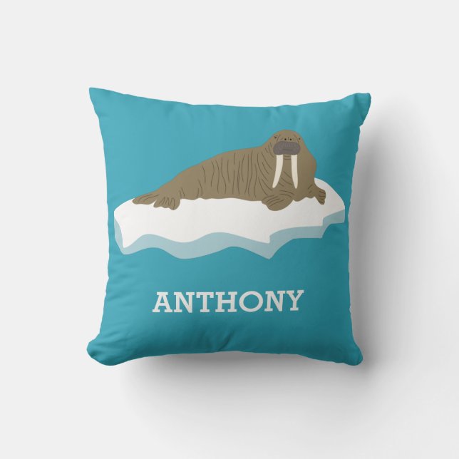 Walrus on an Iceberg Illustration Personalized Throw Pillow (Front)