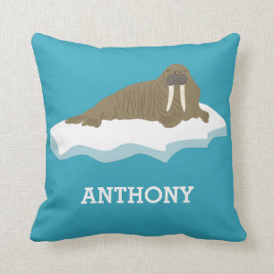 Walrus on an Iceberg Illustration Personalized Throw Pillow