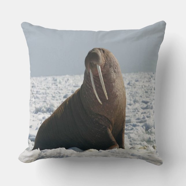 Walrus On Ice Throw Pillow (Front)